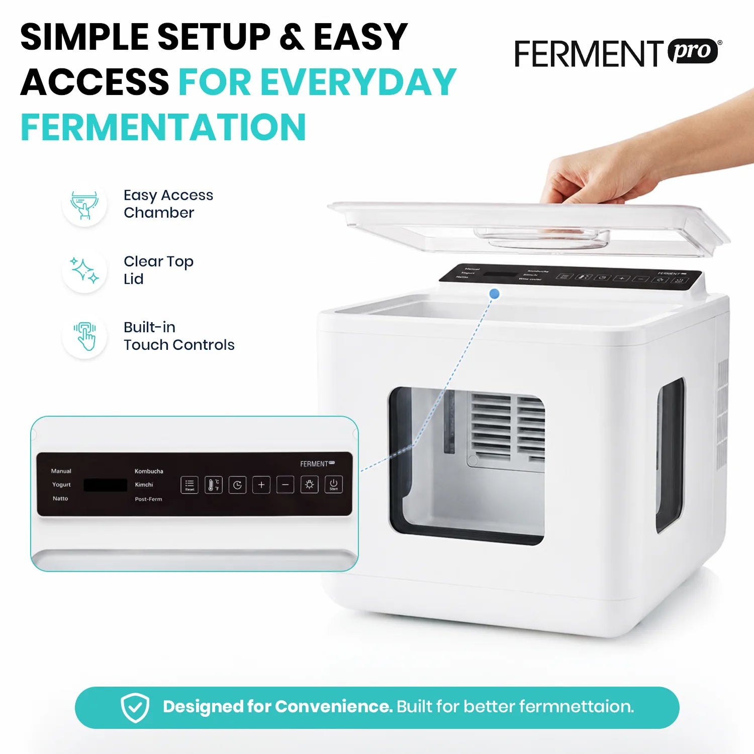 Opening the FermentPro lid and setting the touch controls