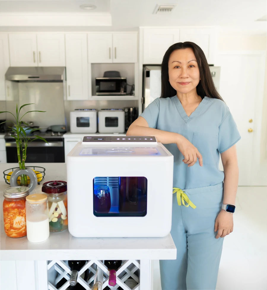 Dr. Hu with FermentPro in her home kitchen