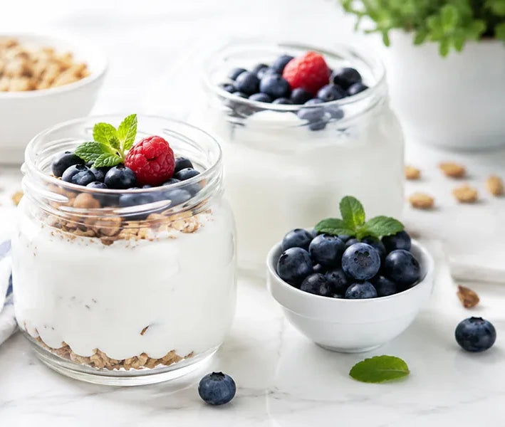 Homemade yogurt with fresh berries and granola